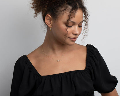 The Pavé Infinity Pendant Necklace as a wedding gift in 18K Gold Vermeil. Safe for sensitive skin, made for keeping.