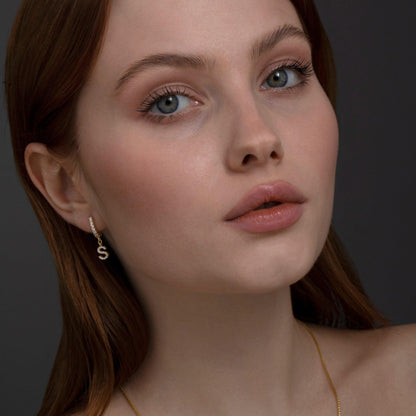 The Pavé Initial Letter Earring as a wedding gift in 18K Gold Vermeil. Tarnish-resistant, made for keeping.