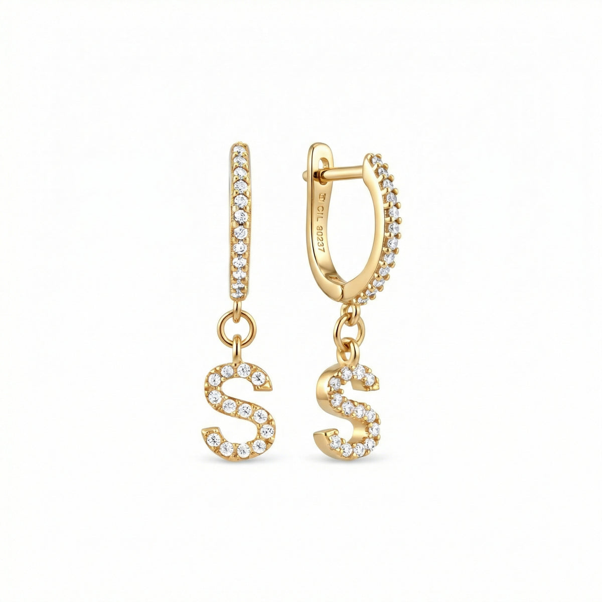 Pavé Initial Letter Earring in 18K Gold Vermeil with CZ Diamond. No green marks, perfect for daily wear.