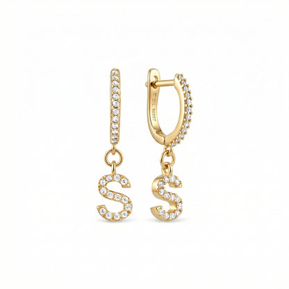 Pavé Initial Letter Earring in 18K Gold Vermeil with CZ Diamond. No green marks, perfect for daily wear.