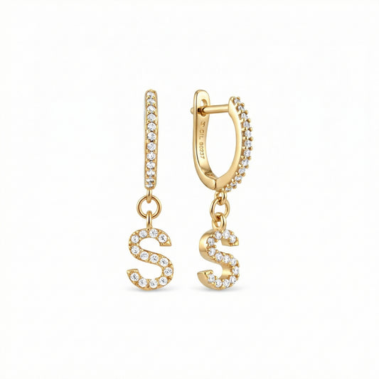 Pavé Initial Letter Earring in 18K Gold Vermeil with CZ Diamond. No green marks, perfect for daily wear.