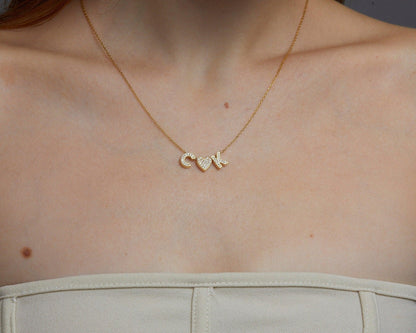 Close detail of the Pavé Initial Necklace in 18K Gold Vermeil with CZ Diamond. Safe for sensitive skin, premium handmade.
