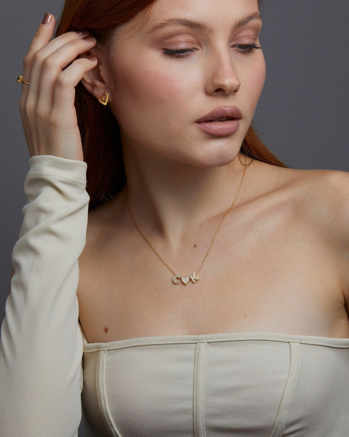 The Pavé Initial Necklace styled in 18K Gold Vermeil — elegant everyday jewelry. Hypoallergenic, no green marks.