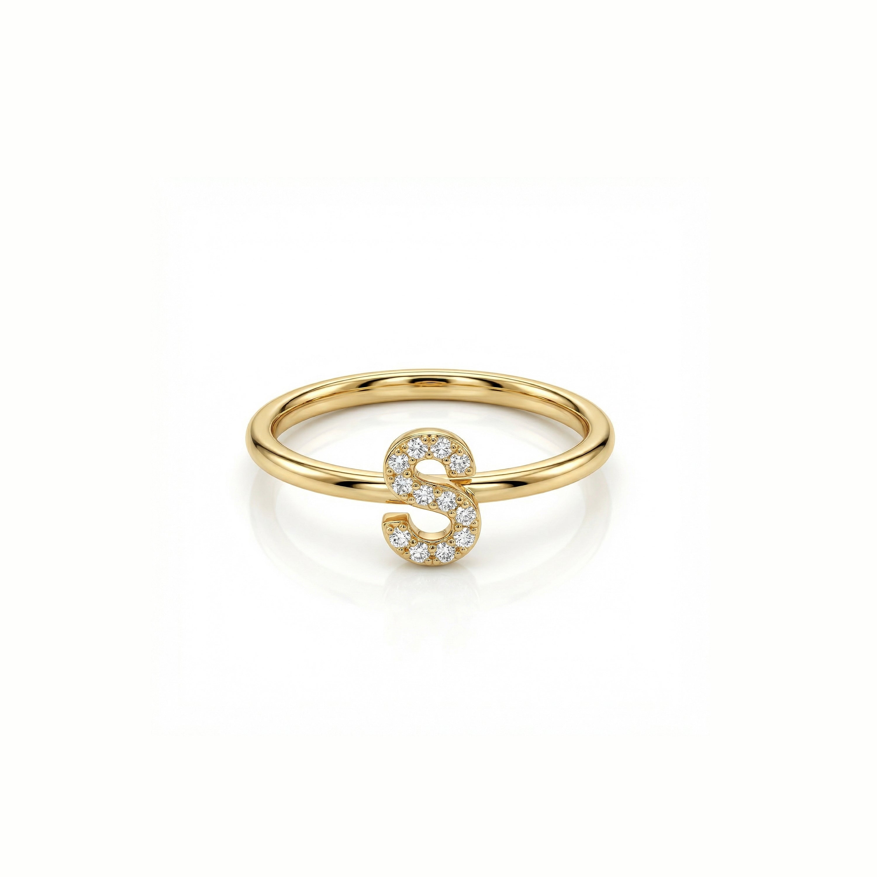 Pavé Initial Ring in 18K Gold Vermeil with CZ Diamond. Tarnish-resistant, perfect for daily wear.