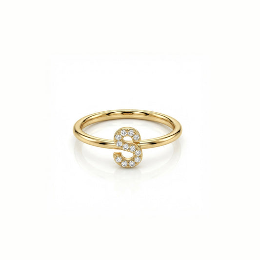 Pavé Initial Ring in 18K Gold Vermeil with CZ Diamond. Tarnish-resistant, perfect for daily wear.