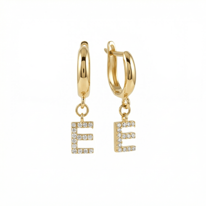 Pavé Initials Letter Earrings in 18K Gold Vermeil with CZ Diamond. No green marks, perfect for daily wear.