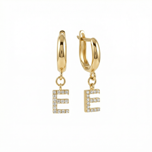 Pavé Initials Letter Earrings in 18K Gold Vermeil with CZ Diamond. No green marks, perfect for daily wear.