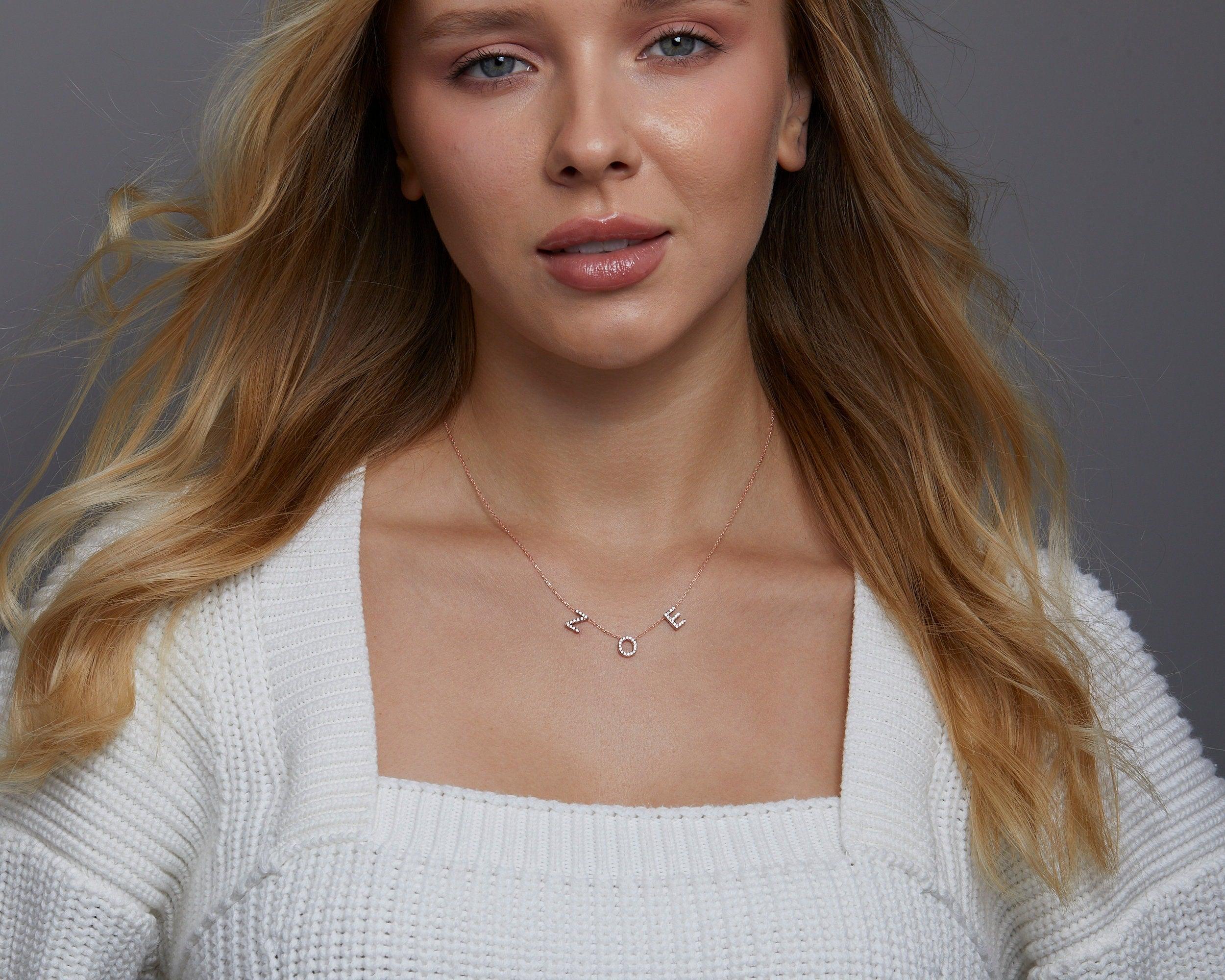 Pavé Initials Necklace as a thoughtful birthday gift in 18K Gold Vermeil with CZ Diamond. Hypoallergenic, no green marks.