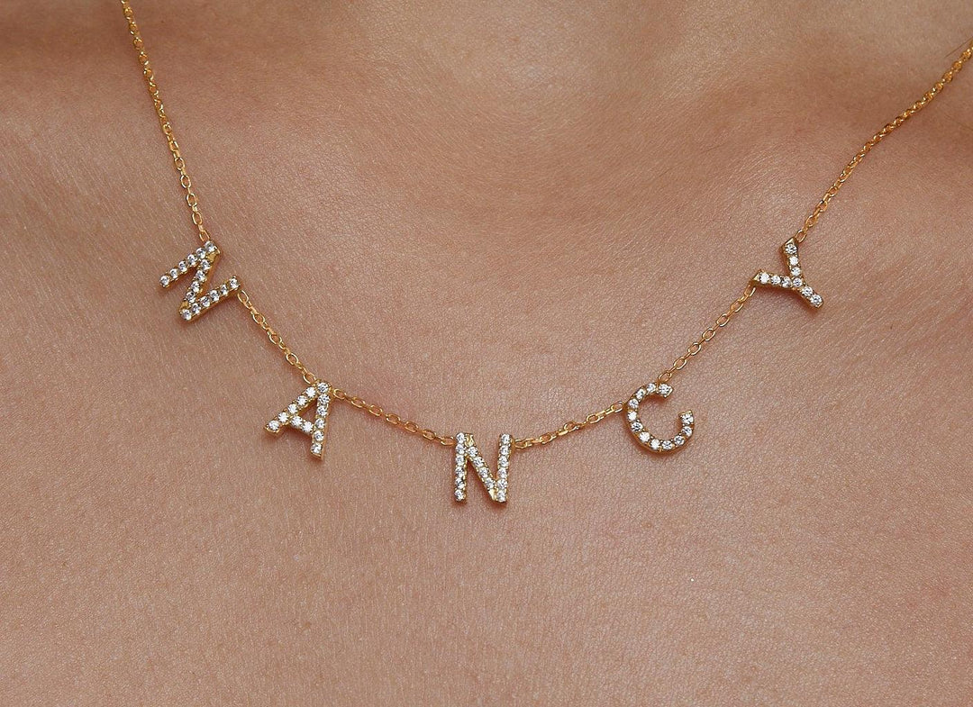 The Pavé Initials Necklace styled in 18K Gold Vermeil — elegant everyday jewelry. Hypoallergenic, no green marks.