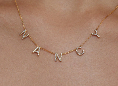 The Pavé Initials Necklace styled in 18K Gold Vermeil — elegant everyday jewelry. Hypoallergenic, no green marks.