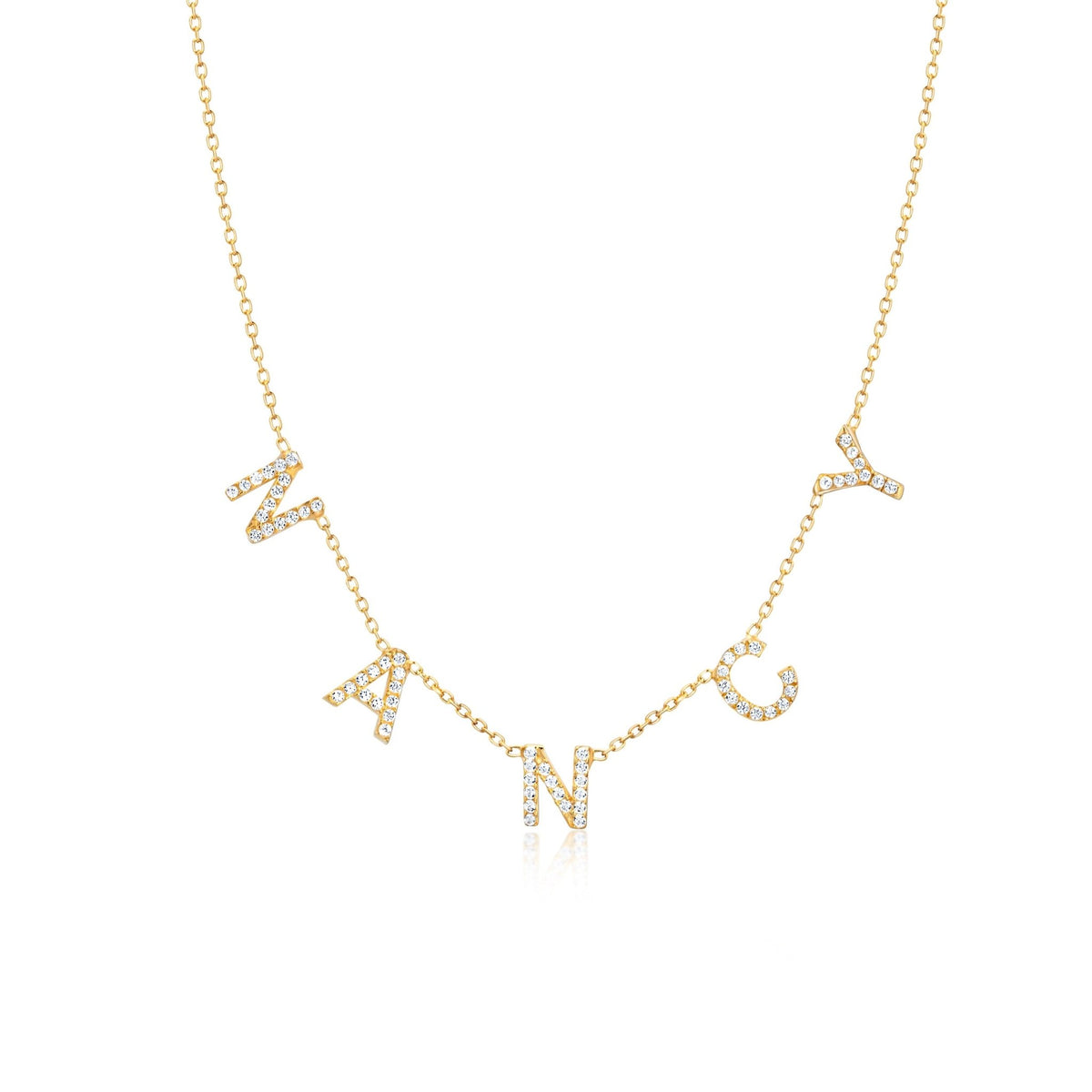 Pavé Initials Necklace in 18K Gold Vermeil with CZ Diamond. Tarnish-resistant, perfect for daily wear.