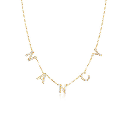 Pavé Initials Necklace in 18K Gold Vermeil with CZ Diamond. Tarnish-resistant, perfect for daily wear.