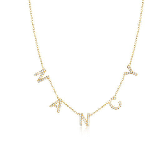 Pavé Initials Necklace in 18K Gold Vermeil with CZ Diamond. Tarnish-resistant, perfect for daily wear.