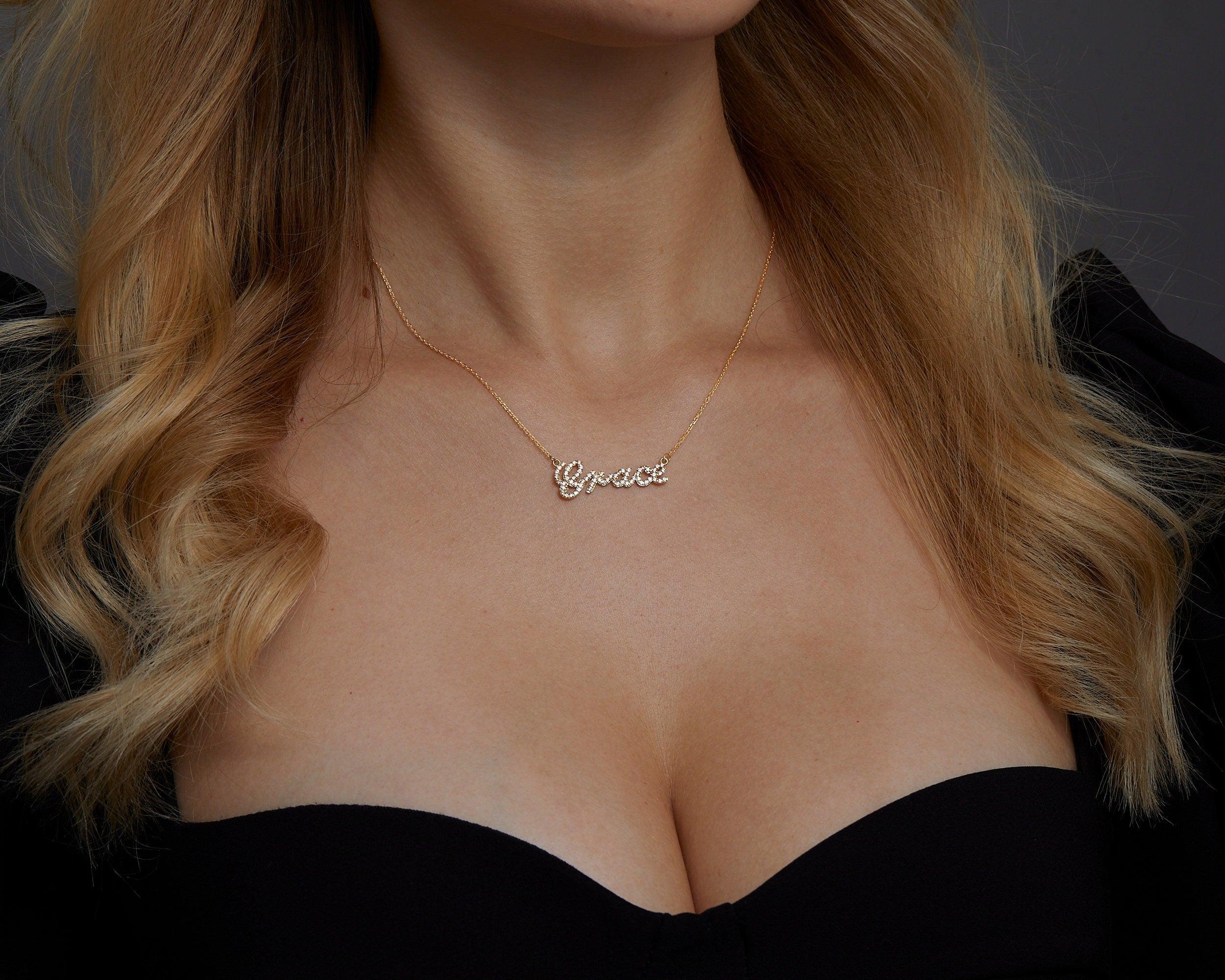 Pavé Name Necklace in Glamour Jewelry House gift box — 18K Gold Vermeil anniversary gift. Tarnish-resistant.