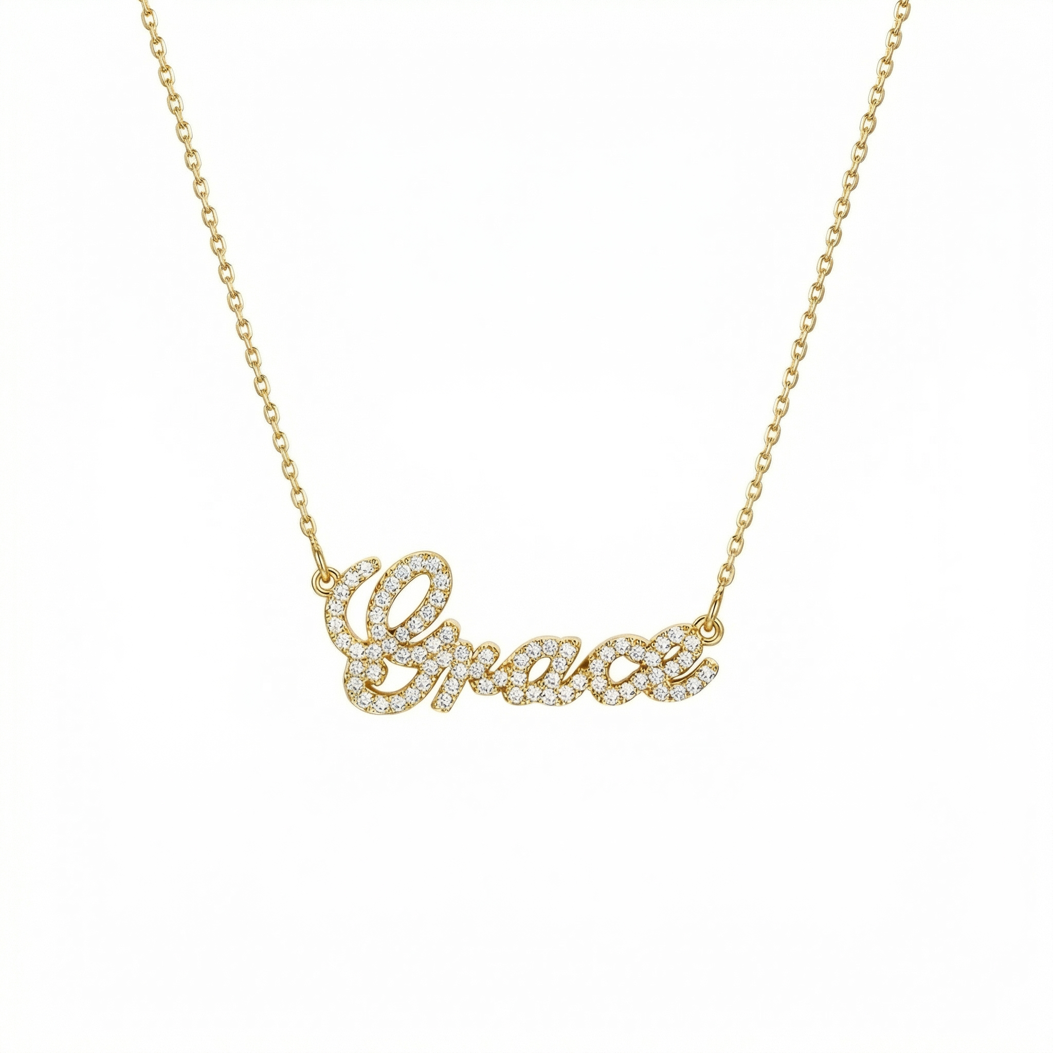 Pavé Name Necklace in 18K Gold Vermeil with CZ Diamond. Tarnish-resistant, perfect for daily wear.