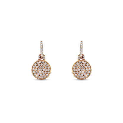 0.72 ct tw natural diamond pavé disc drop earrings in 14K rose gold, pair front view