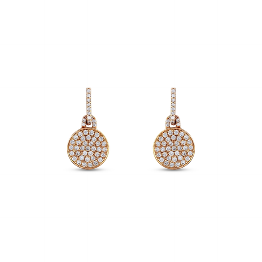 0.72 ct tw natural diamond pavé disc drop earrings in 14K rose gold, pair front view