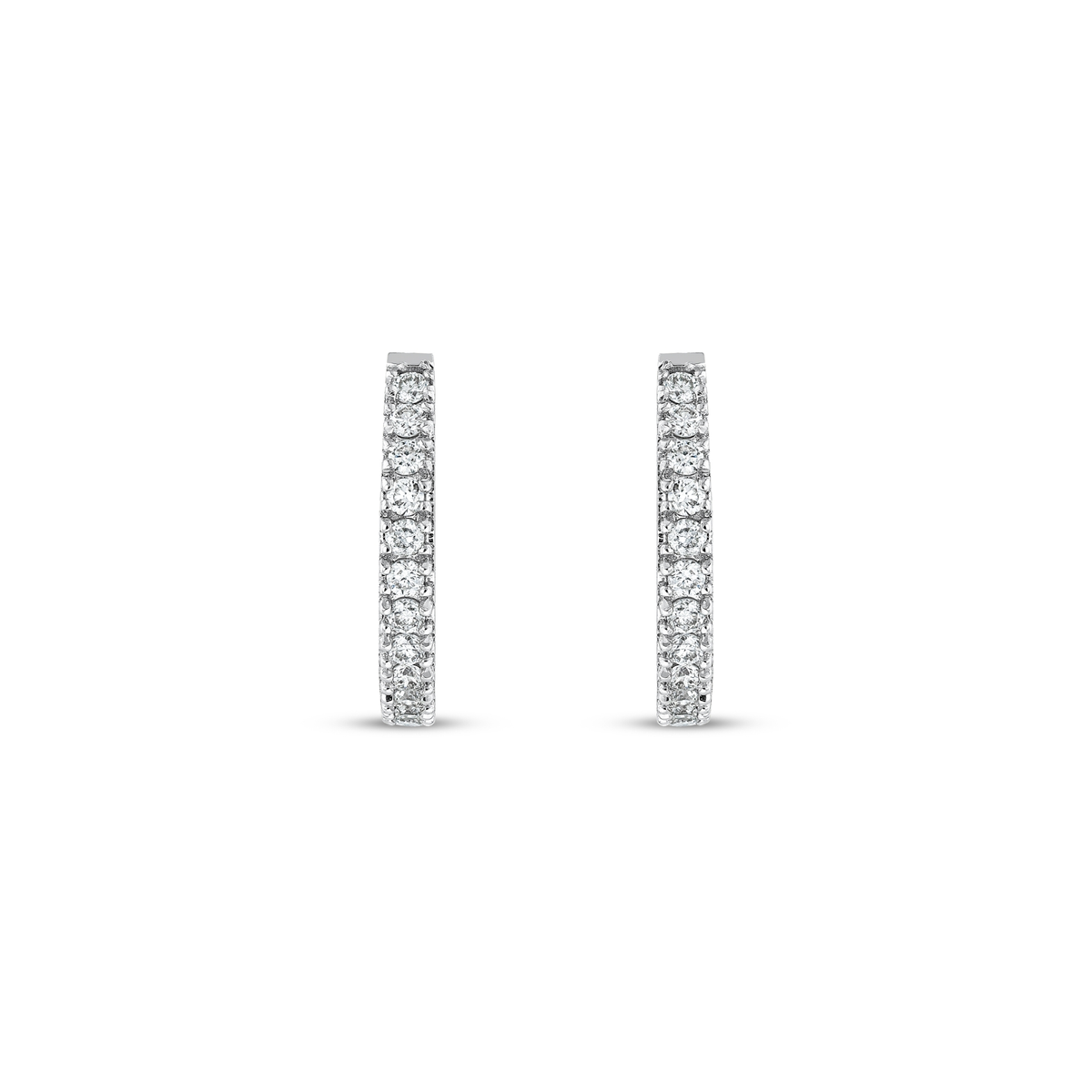 Pavé natural diamond huggie hoop earrings in 14K white gold, front view of the pair