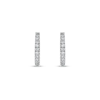 Pavé natural diamond huggie hoop earrings in 14K white gold, front view of the pair