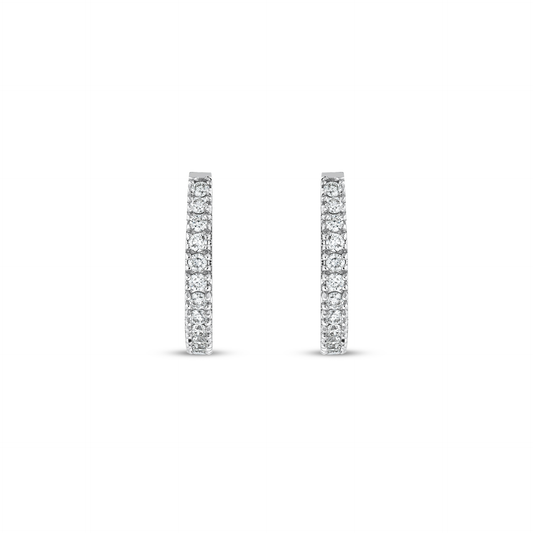 Pavé natural diamond huggie hoop earrings in 14K white gold, front view of the pair