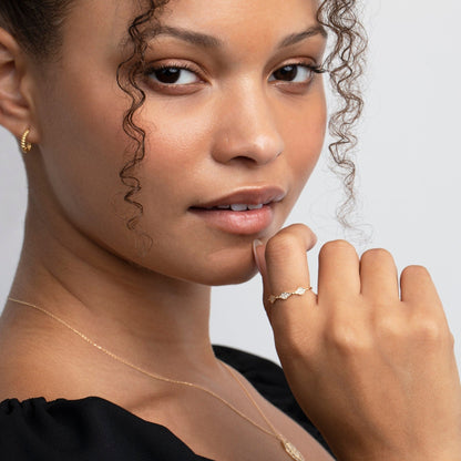 The Pavé Stacking Ring styled in 18K Gold Vermeil — elegant everyday jewelry. Tarnish-resistant.
