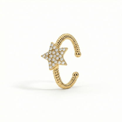 Pavé Star Adjustable Ring in 18K Gold Vermeil with CZ Diamond. Tarnish-resistant, perfect for daily wear.