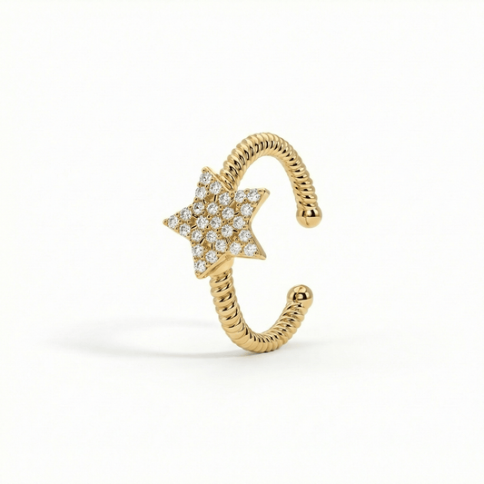 Pavé Star Adjustable Ring in 18K Gold Vermeil with CZ Diamond. Tarnish-resistant, perfect for daily wear.