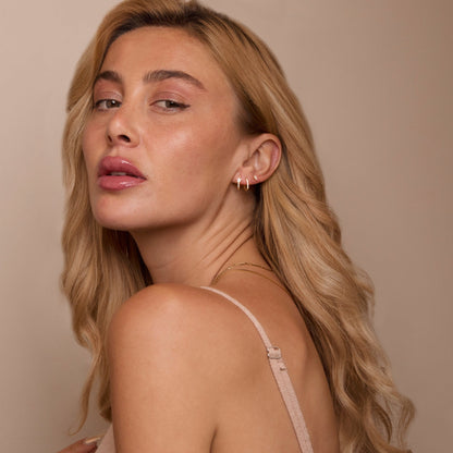 The Pavé Star Earring Set styled in 18K Gold Vermeil — elegant everyday jewelry. Hypoallergenic for sensitive ears.