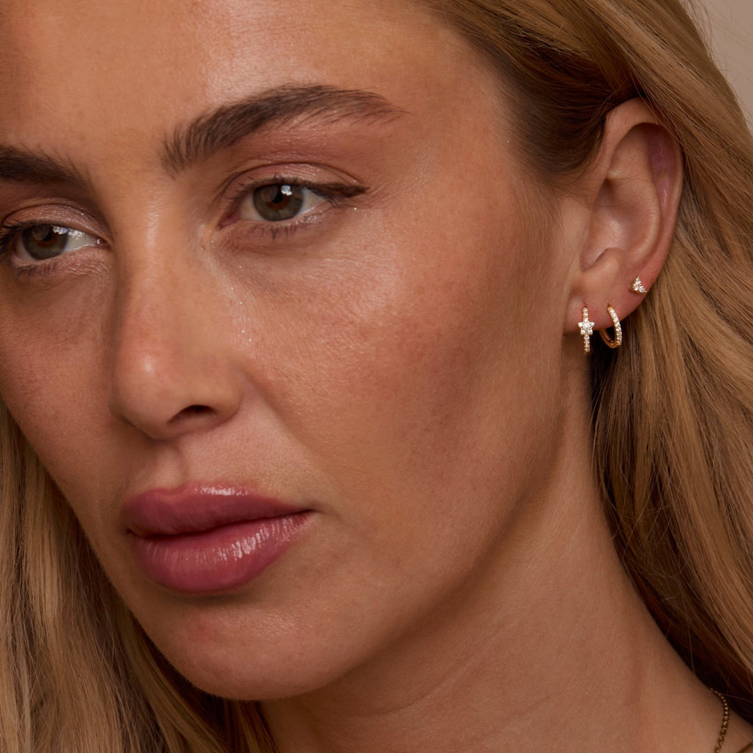 The Pavé Star Earring Set worn in 18K Gold Vermeil — refined accessory for women. Tarnish-resistant.