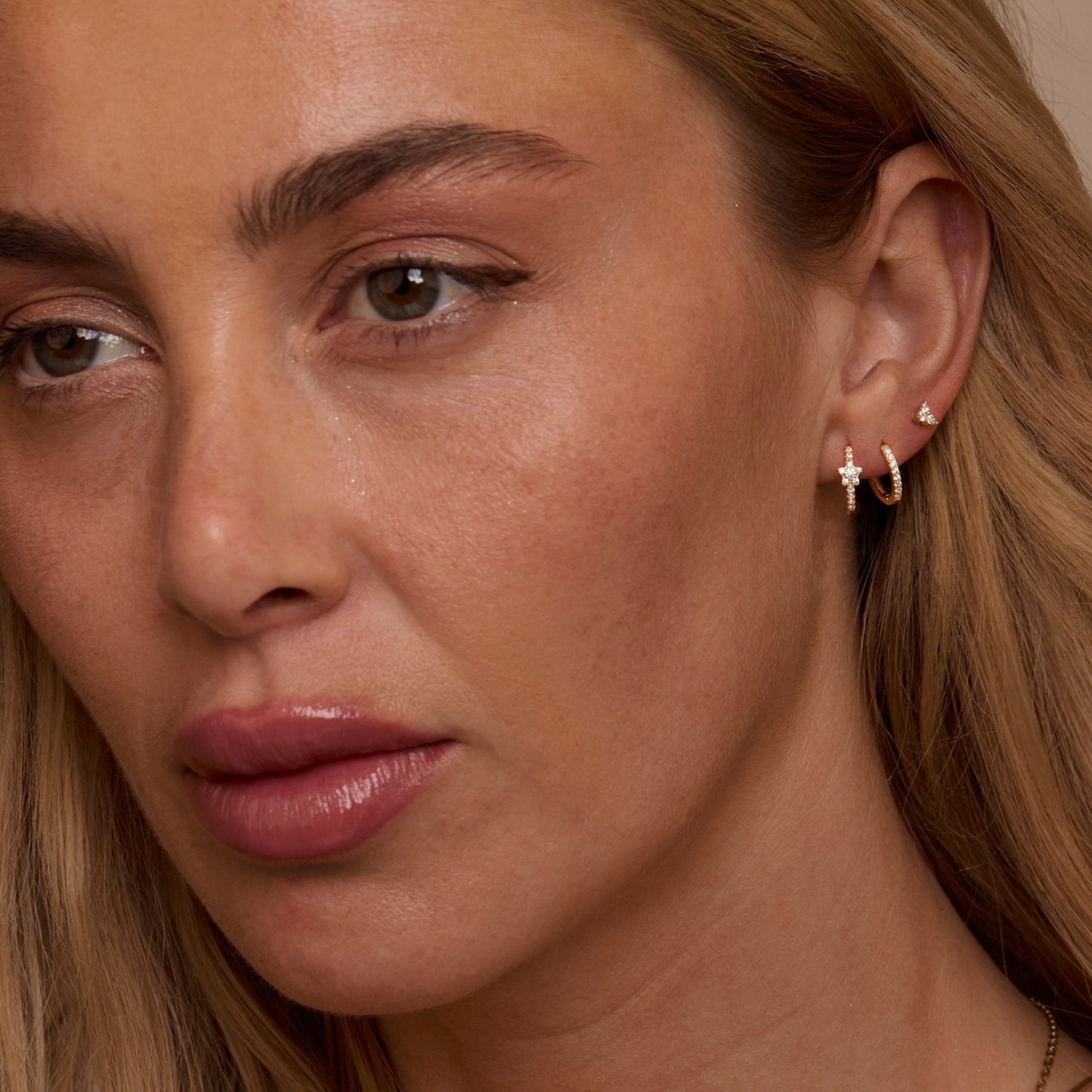 The Pavé Star Earring Set worn in 18K Gold Vermeil — refined accessory for women. Tarnish-resistant.