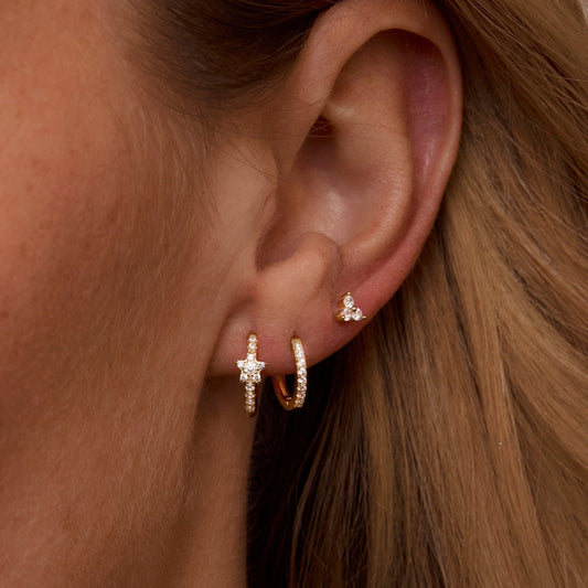 Close detail of the Pavé Star Earring Set in 18K Gold Vermeil with CZ Diamond. Tarnish-resistant, premium handmade jewelry.