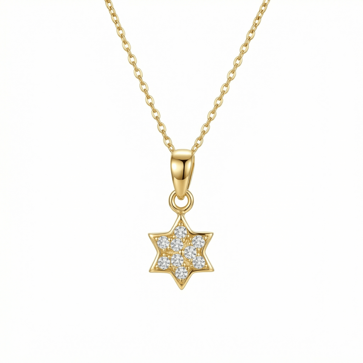 Pavé Star of David Necklace in 18K Gold Vermeil with CZ Diamond. Tarnish-resistant, perfect for daily wear.