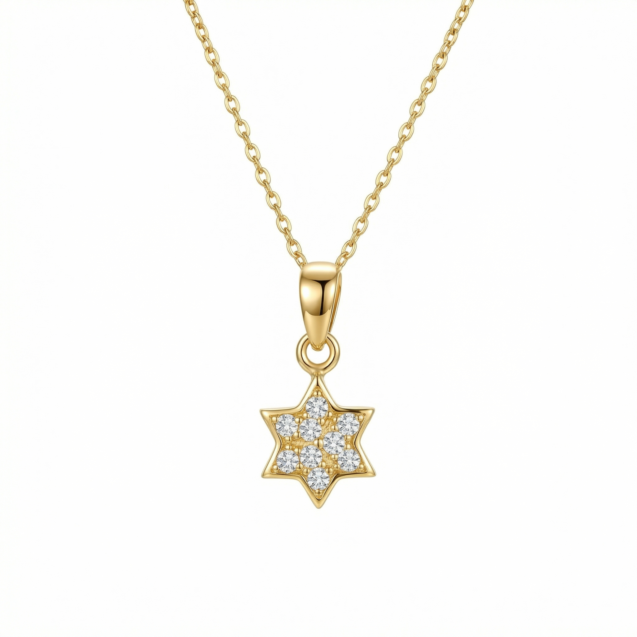 Pavé Star of David Necklace in 18K Gold Vermeil with CZ Diamond. Tarnish-resistant, perfect for daily wear.