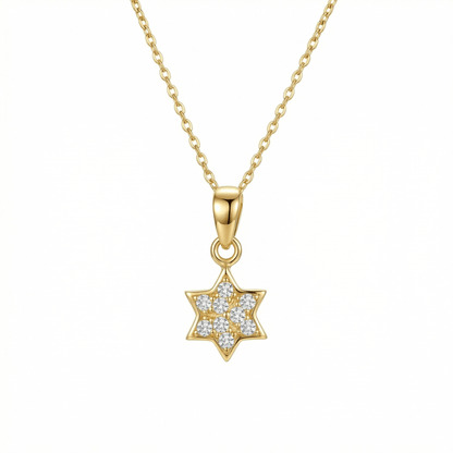 Pavé Star of David Necklace in 18K Gold Vermeil with CZ Diamond. Tarnish-resistant, perfect for daily wear.