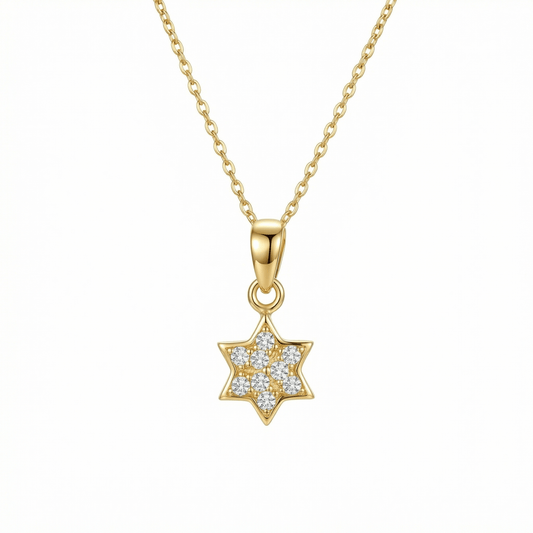 Pavé Star of David Necklace in 18K Gold Vermeil with CZ Diamond. Tarnish-resistant, perfect for daily wear.