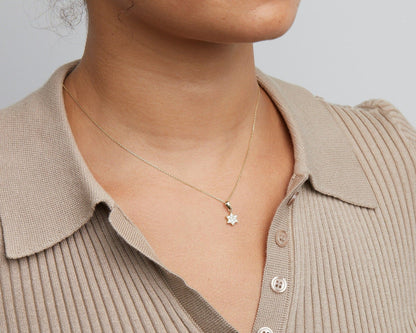 Close detail of the Pavé Star of David Necklace in 18K Gold Vermeil with CZ Diamond. Safe for sensitive skin, premium.