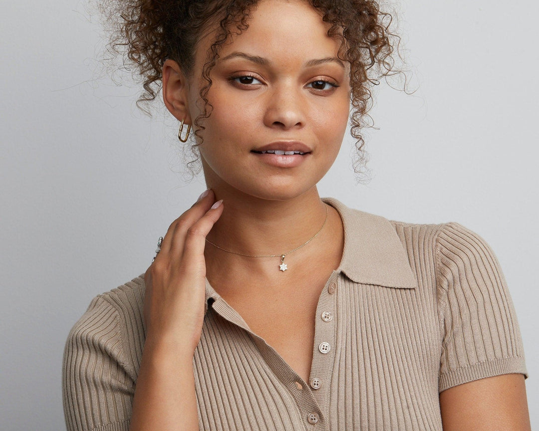 Pavé Star of David Necklace as a thoughtful birthday gift in 18K Gold Vermeil with CZ Diamond. Hypoallergenic, no green.