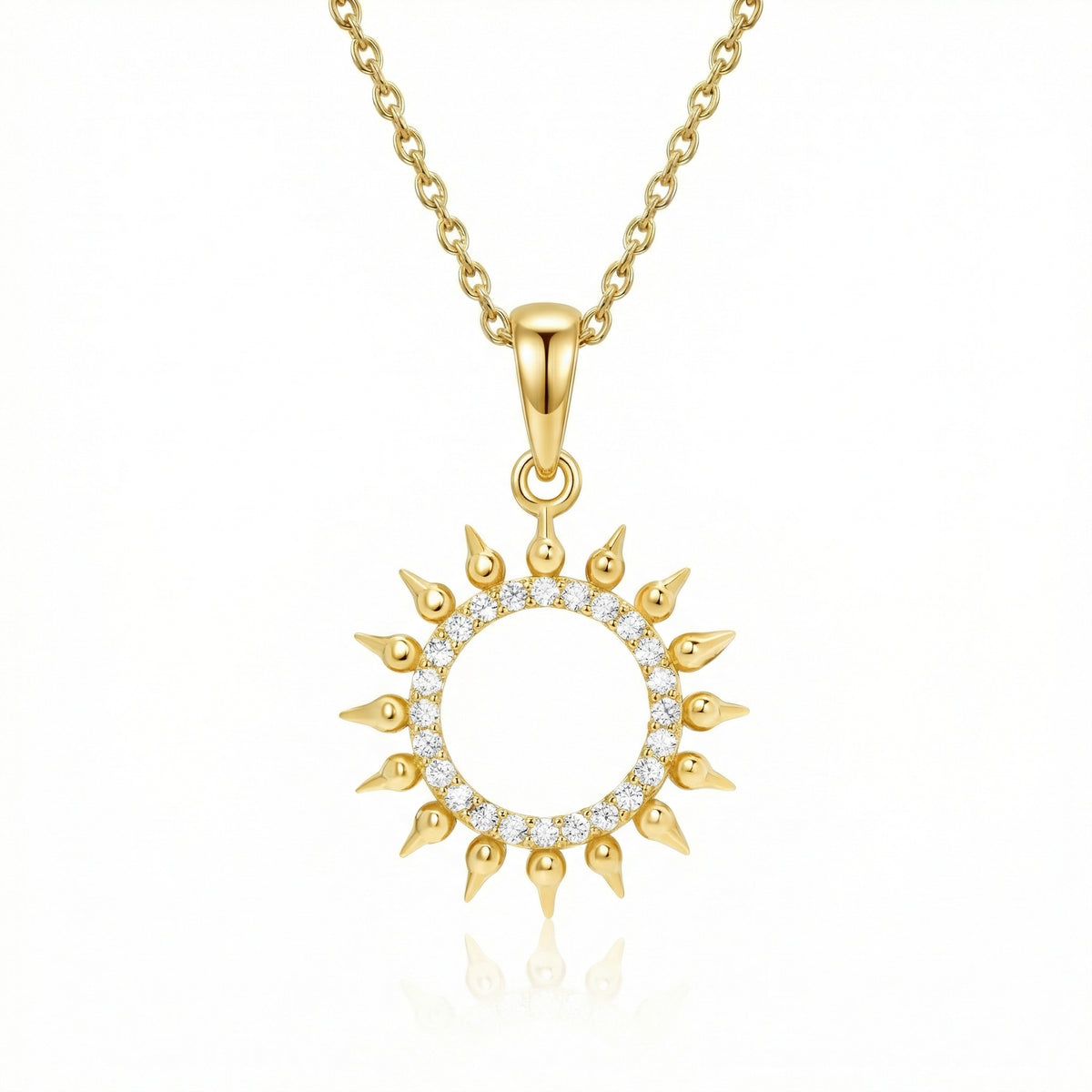 Pavé Sun Necklace in 18K Gold Vermeil with CZ Diamond. Tarnish-resistant, perfect for daily wear.