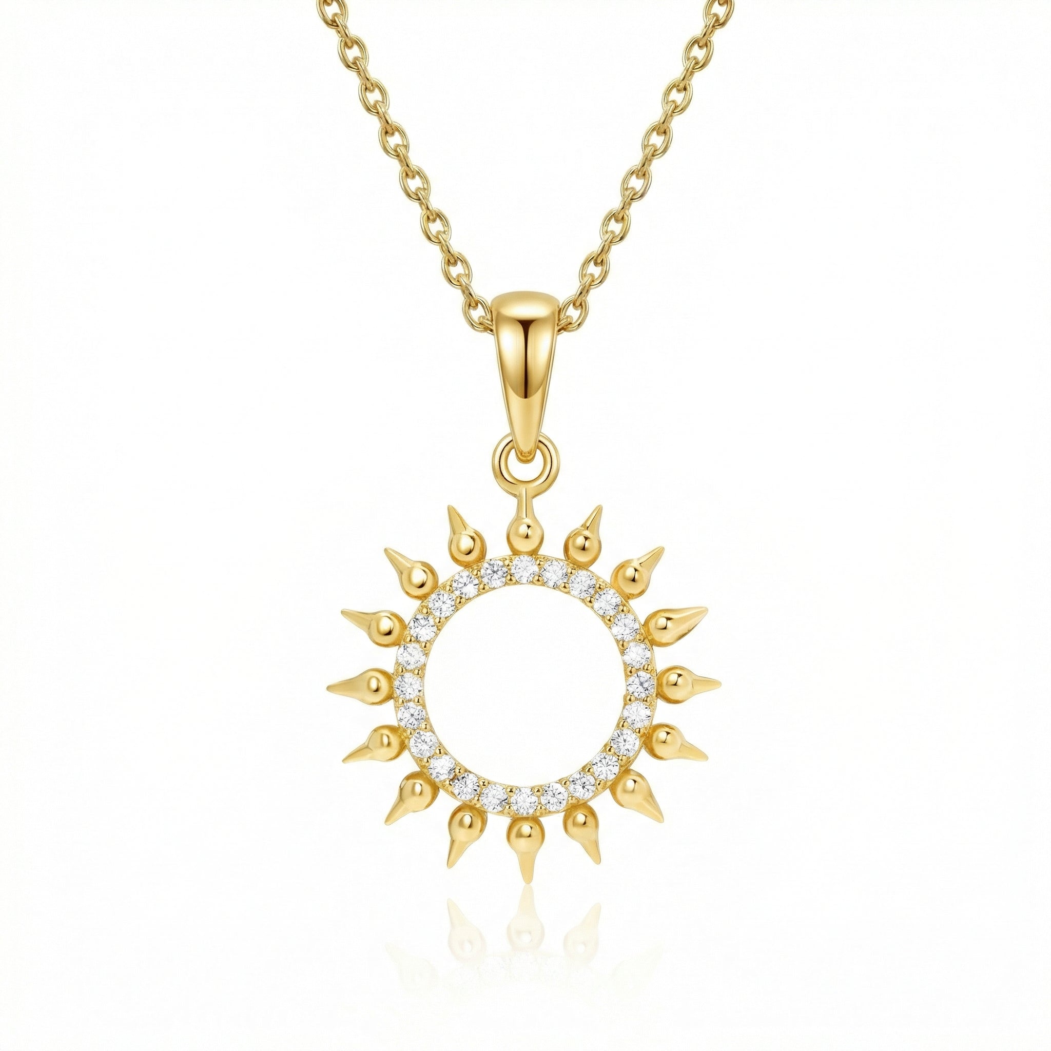 Pavé Sun Necklace in 18K Gold Vermeil with CZ Diamond. Tarnish-resistant, perfect for daily wear.