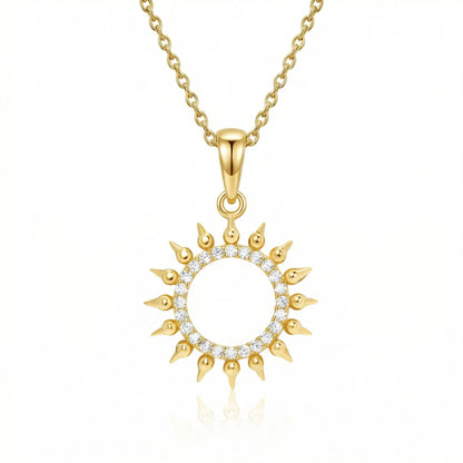 Pavé Sun Necklace in 18K Gold Vermeil with CZ Diamond. Tarnish-resistant, perfect for daily wear.