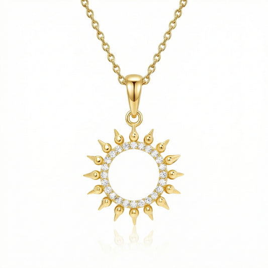 Pavé Sun Necklace in 18K Gold Vermeil with CZ Diamond. Tarnish-resistant, perfect for daily wear.