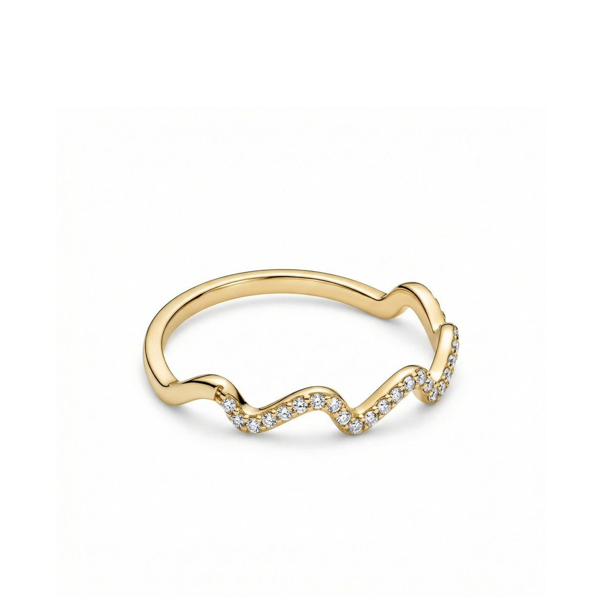 Pavé Wave Stacking Ring in 18K Gold Vermeil with CZ Diamond. Tarnish-resistant, perfect for daily wear.