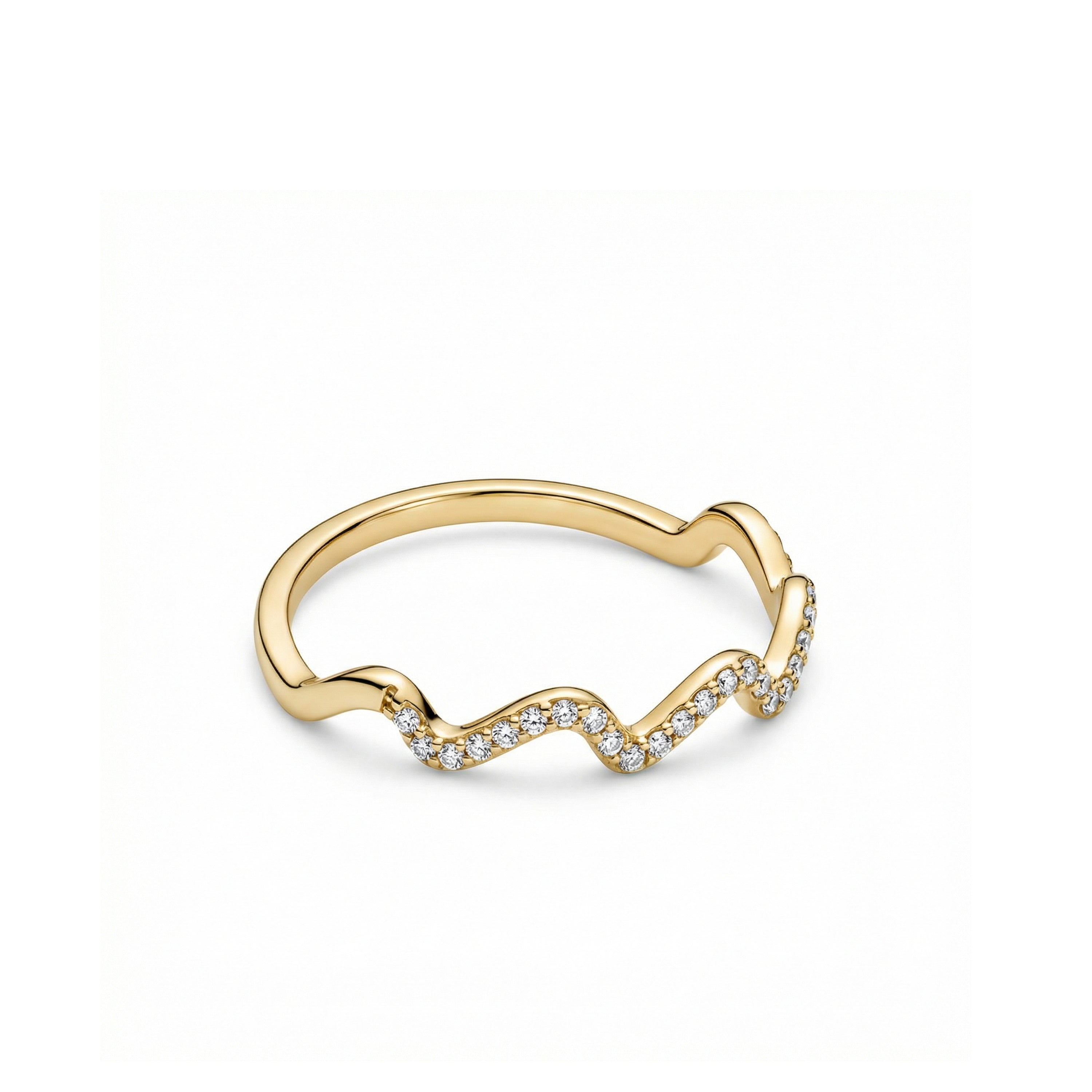 Pavé Wave Stacking Ring in 18K Gold Vermeil with CZ Diamond. Tarnish-resistant, perfect for daily wear.