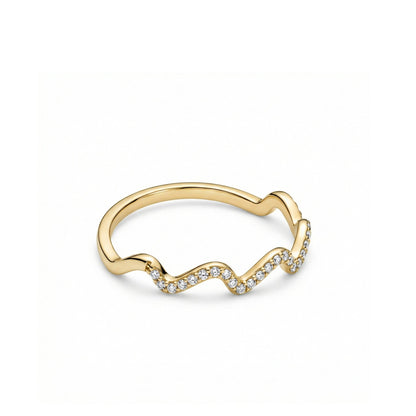Pavé Wave Stacking Ring in 18K Gold Vermeil with CZ Diamond. Tarnish-resistant, perfect for daily wear.