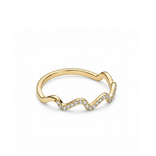 Pavé Wave Stacking Ring in 18K Gold Vermeil with CZ Diamond. Tarnish-resistant, perfect for daily wear.