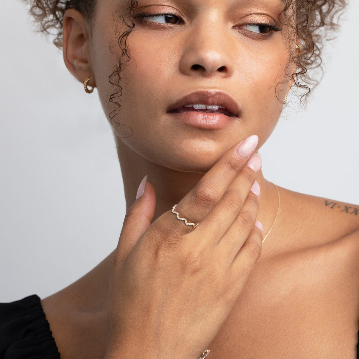 Pavé Wave Stacking Ring in Glamour Jewelry House gift box — 18K Gold Vermeil anniversary gift. Hypoallergenic, no green.