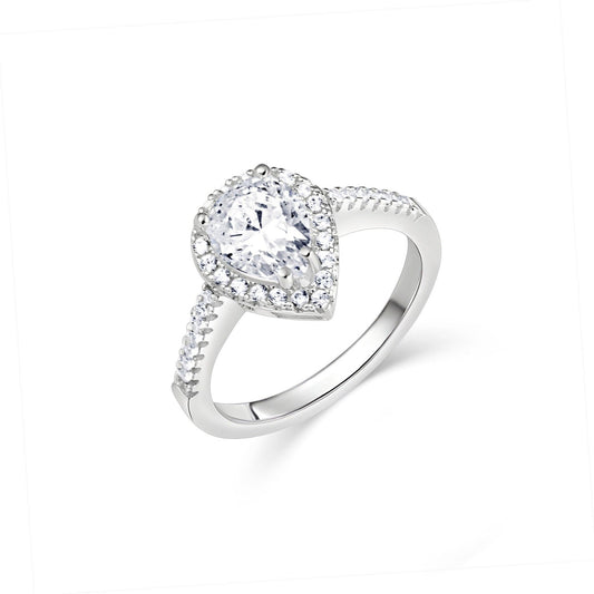 Pear Cut Diamond Engagement Ring in 18K Gold Vermeil with CZ Diamond. Tarnish-resistant, perfect for daily wear.