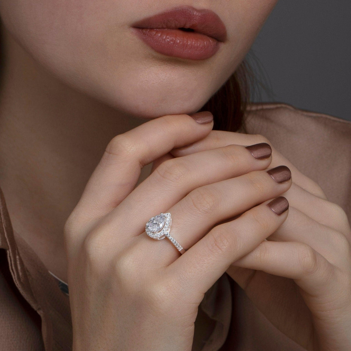 The Pear Cut Diamond Engagement Ring styled in 18K Gold Vermeil — elegant everyday jewelry. Tarnish-resistant.