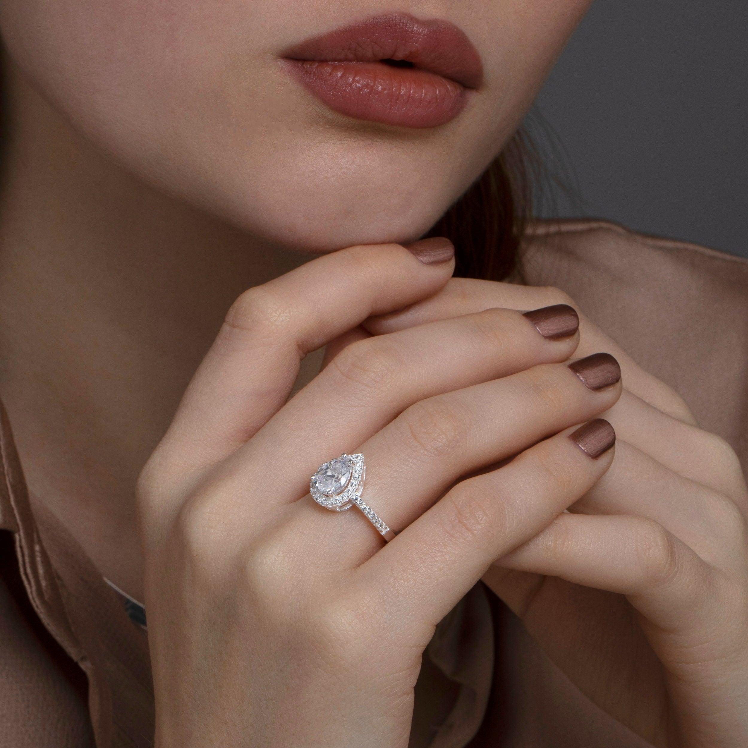 The Pear Cut Diamond Engagement Ring styled in 18K Gold Vermeil — elegant everyday jewelry. Tarnish-resistant.