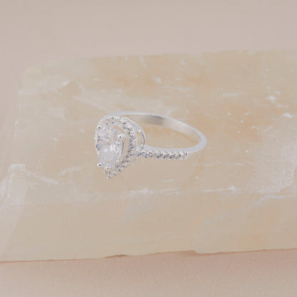 The Pear Cut Diamond Engagement Ring worn in 18K Gold Vermeil — refined accessory for women. Hypoallergenic, no green marks.